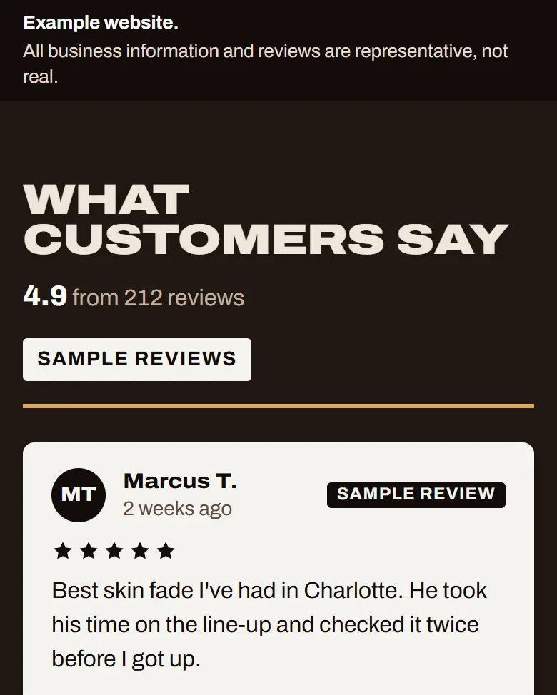 Part of the example barbershop site: shows your reviews