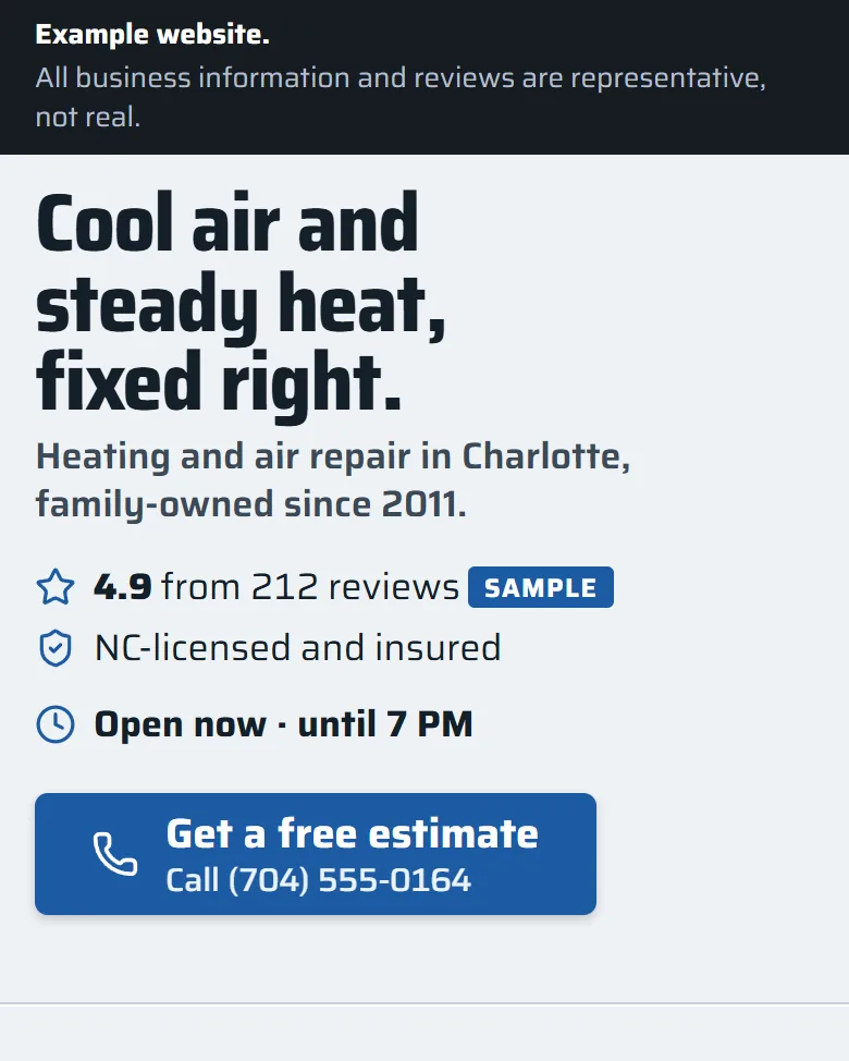 Part of the example home service business site: shows why people trust you